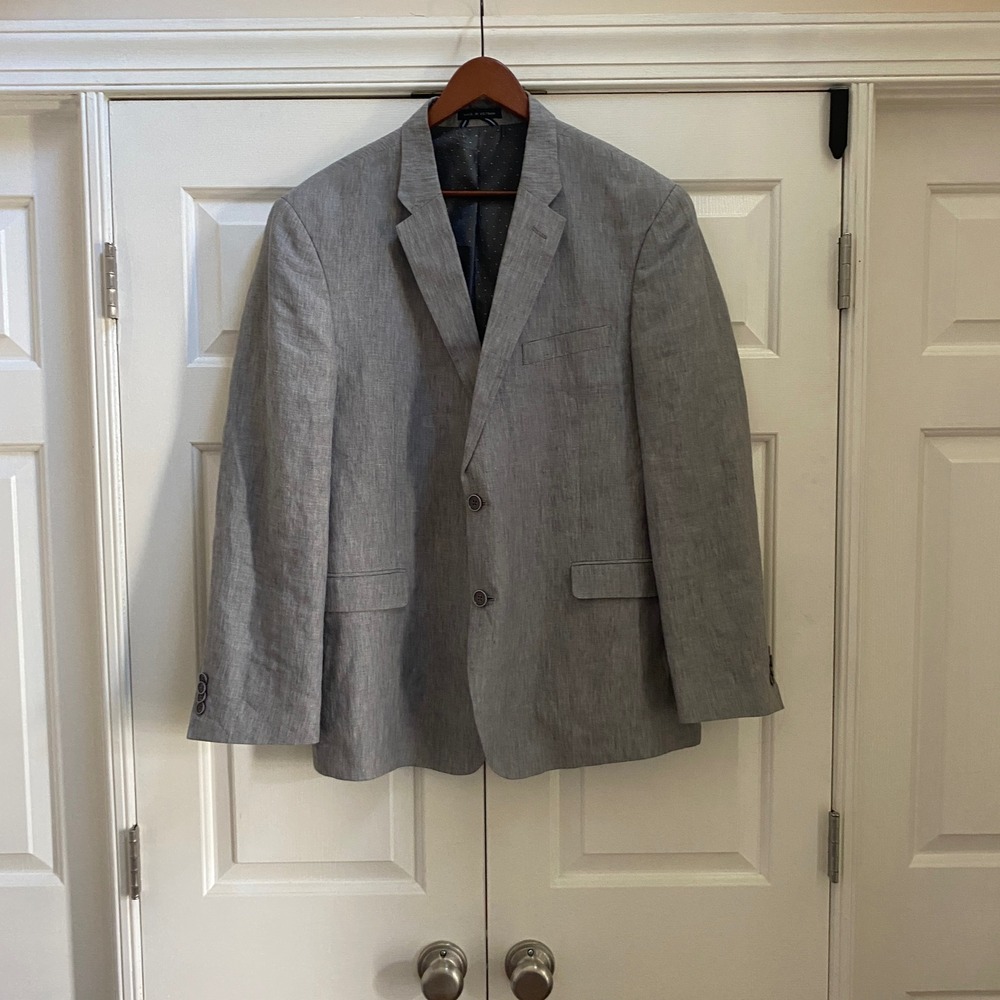 Tommy Hilfiger Blazer Men 44R Grey Linen Sport Coat Quiet Luxury Old Money